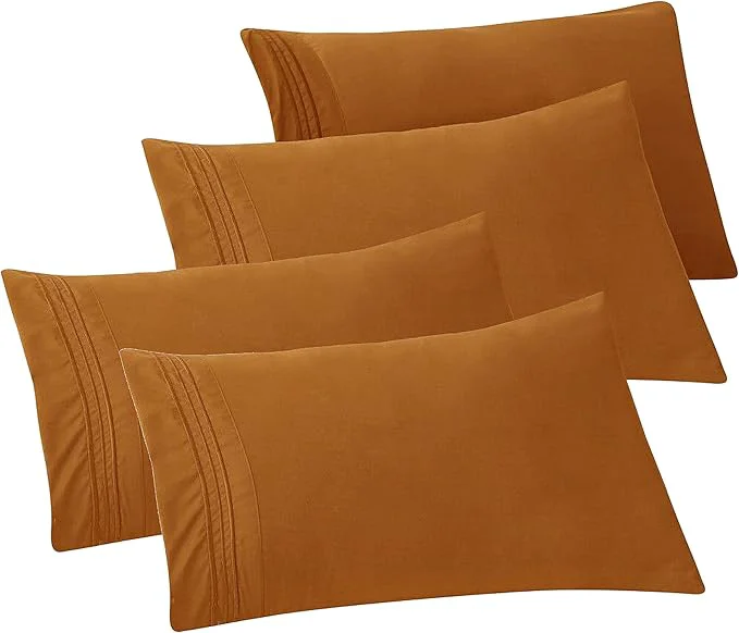 Next-Generation Elegant Comfort 4-PACK Solid Pillowcases 1500 Premium Hotel Quality Microfiber - Smooth Weave Wrinkle and Stain Resistant Easy Slip-On 4-Piece Set Standard Queen Pillowcase Bronze Fine Crafted