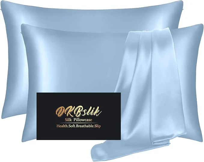 Reliable Silk Pillow Cases 2 Pack Mulberry Silk Pillowcases Standard Set of 2 Health Anti Acne Beauty Sleep Both Sides Natural Silk Satin Pillow Cases for Women 2 Pack with Zipper for Gift Haze Blue Exclusive