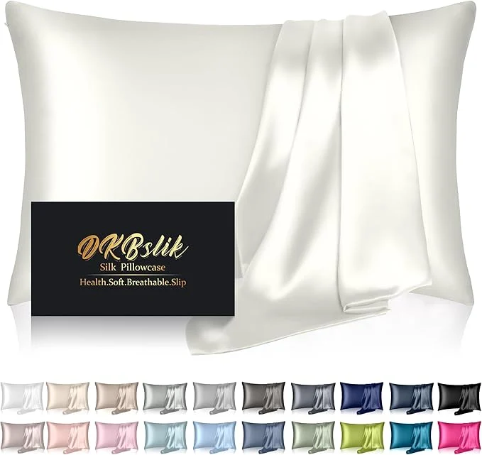 Comfortable Mulberry Silk Pillow Cases Queen Size Silk Pillowcase for Hair and Skin Anti Acne Cooling Beauty Sleep Both Sides Natural Silk Satin Pillowcases with Hidden Zipper Gifts for Women Men Ivory Trusted