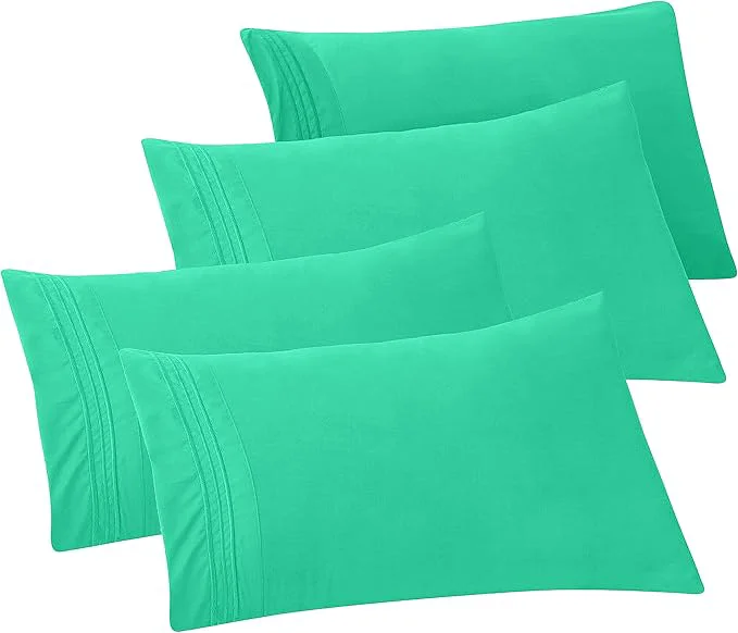 Trendy Elegant Comfort 4-Pack Solid Pillowcases 1500 Premium Hotel Quality Microfiber - Smooth Weave Wrinkle and Fade Resistant Easy Slip-On 4-Piece Set Standard Queen Pillowcase Paradise Teal Classic