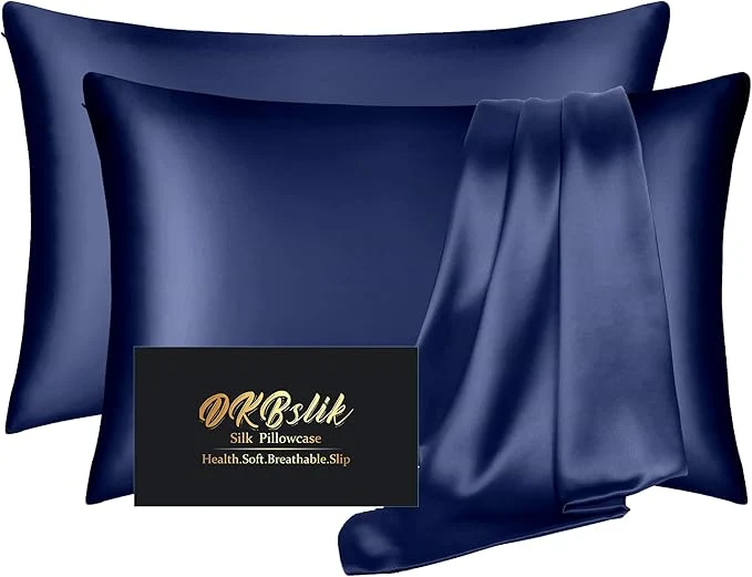 Healthy Silk Pillowcase 2 Pack Mulberry Silk Pillow Cases Queen Size Set of 2 Anti Acne Silk Pillowcase for Hair and Skin Natural Silk Satin Pillowcases Gifts for Women Men 2 Pack with Zipper Navy Blue Effective