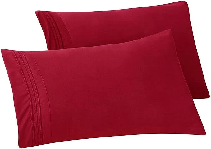 Pure Elegant Comfort Solid Pillowcases 1500 Premium Hotel Quality Microfiber - Smooth Weave Wrinkle and Stain Resistant Easy Slip-On 2-Piece Set Standard Queen Pillowcase Burgundy Exceptional