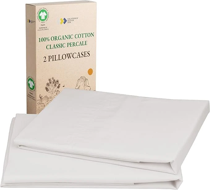 Top-Quality California Design Den Standard Queen Pillowcases Set of 2- Organic Cotton Crisp Percale Breathable Fits Both Standard and Queen Pillows - Stone True Beige Enhanced