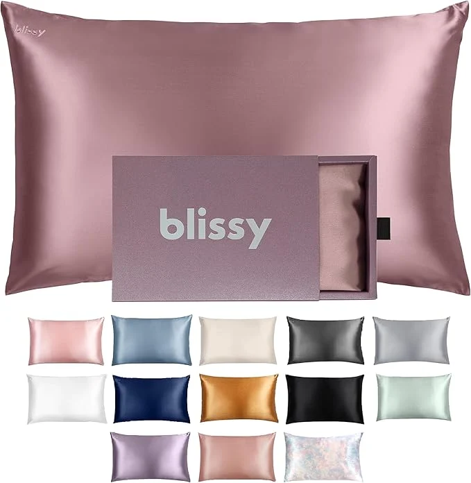 Advanced Blissy Silk Pillowcase - Pure Mulberry Silk - 22 Momme 6A High-Grade Fibers - Silk Pillow Cover for Hair amp Skin - Regular Queen amp King Plum King Premium Material