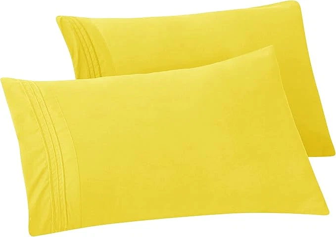 Premium Material Elegant Comfort Solid Pillowcases 1500 Premium Hotel Quality Microfiber - Smooth Weave Wrinkle and Stain Resistant Easy Slip-On 2-Piece Set King Pillowcase Yellow First-Class