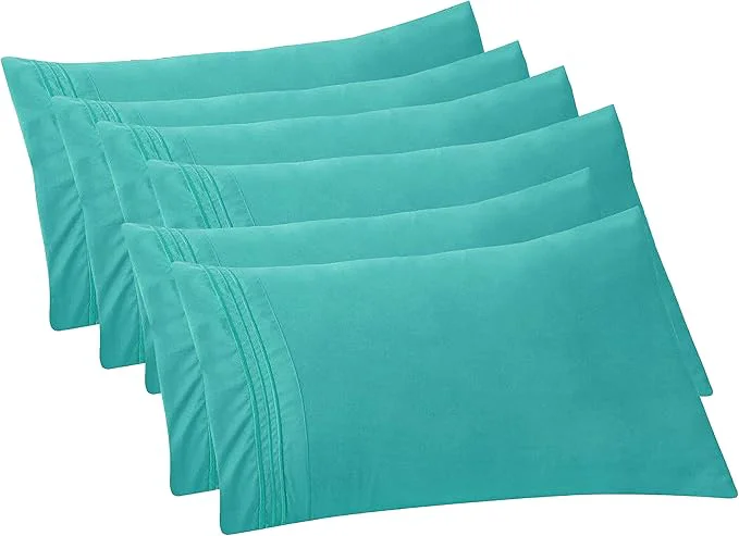 Elegant Comfort 6-PACK Solid Pillowcases 1500 Premium Hotel Quality Microfiber - Smooth Weave Wrinkle and Stain Resistant Easy Slip-On 6-Piece Set King Pillowcase Turquoise World-Class