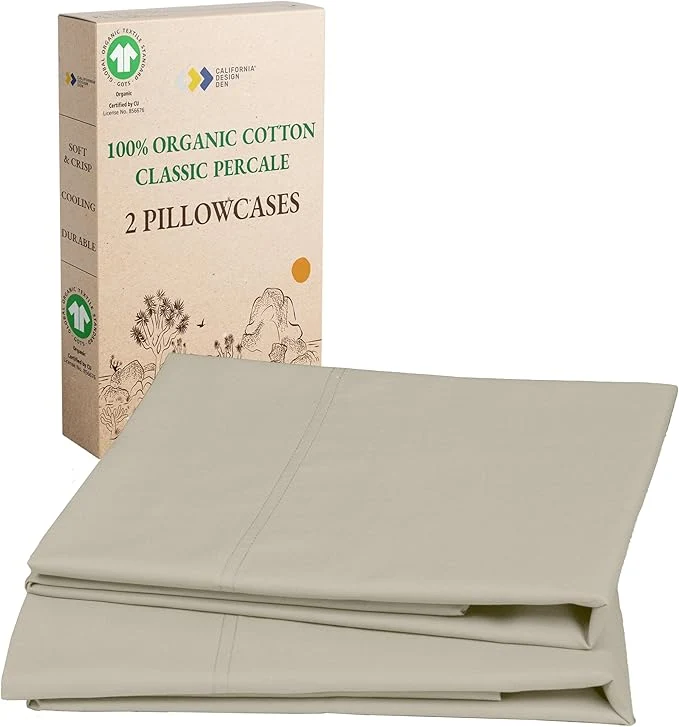 Fine Crafted California Design Den Organic Cotton Queen Standard Pillow Case Set of 2 - Soft amp Crisp Percale Fits Standard amp Queen Pillows - Warm Taupe Pillow Cases