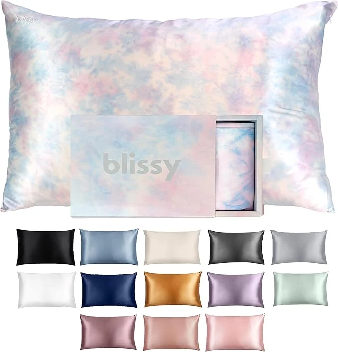 Soft Blissy Silk Pillowcase - Pure Mulberry Silk - 22 Momme 6A High-Grade Fibers - Silk Pillow Cover for Hair amp Skin - Regular Queen amp King Tie Dye Queen Natural