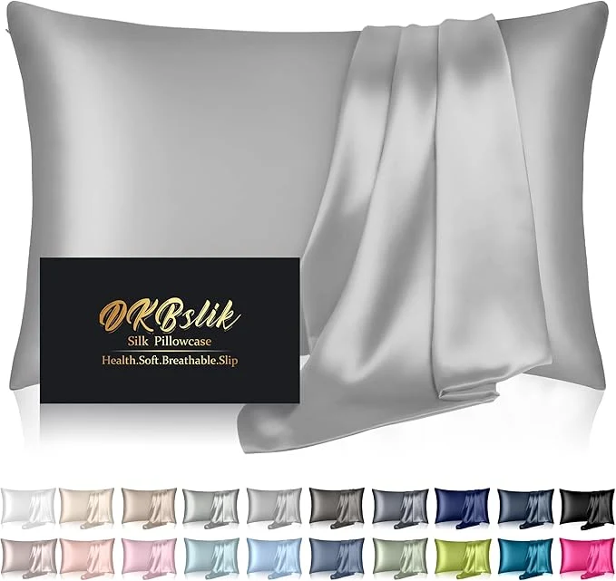 Fine Crafted Silk Pillowcase for Hair and Skin Mulberry Silk Pillow Cases Queen Size Smooth Anti Acne Cooling Sleep Both Sides Natural Silk Satin Pillowcases with Hidden Zipper Gifts for Women Men Grey Smart