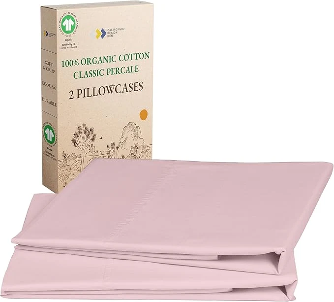 Breathable California Design Den Organic Cotton King Size Pillow Case Set of 2 - Soft amp Crisp Percale Organic Pillow Cases Fits King Pillows Pink - Chalky Tone Pillow Cases World-Class