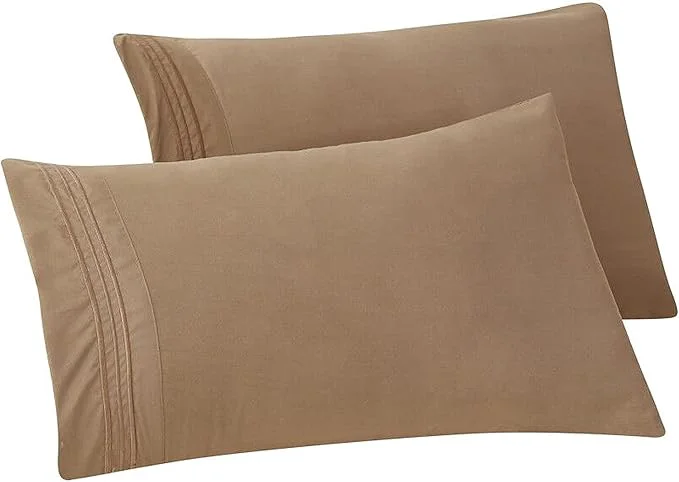 Organic Elegant Comfort Solid Pillowcases 1500 Premium Hotel Quality Microfiber - Smooth Weave Wrinkle and Stain Resistant Easy Slip-On 2-Piece Set Standard Queen Pillowcase Taupe Innovative