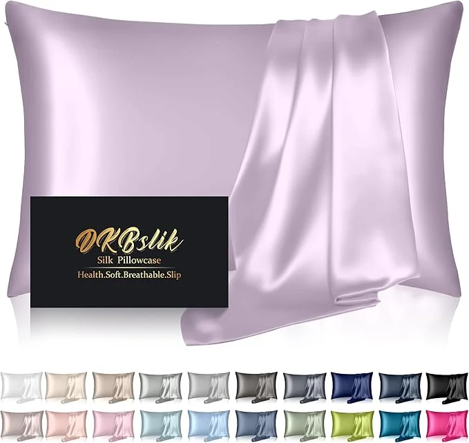 Unique Silk Pillowcase for Hair and Skin Mulberry Silk Pillow Cases Standard Size Anti Acne Cooling Sleep Both Sides Natural Silk Satin Pillow Covers with Hidden Zipper Gifts for Women Men Lavender Recyclable