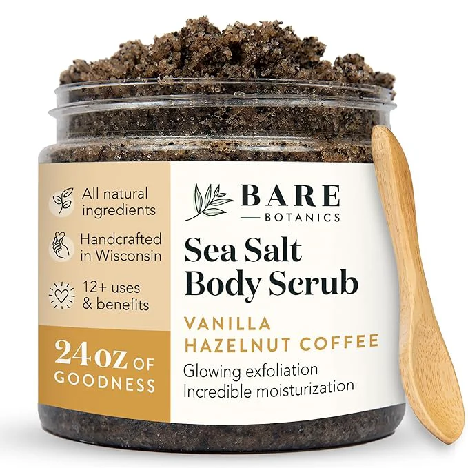 Authentic Bare Botanics Vanilla Hazelnut Coffee Body Scrub 24 oz Exclusive