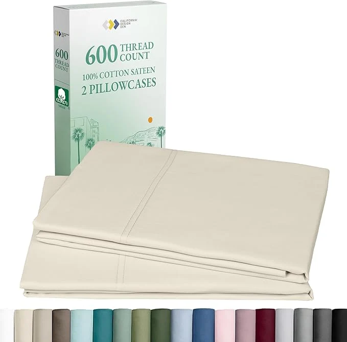 Enhanced Luxuriously Soft Premium 600 Thread Count Cotton Set of 2 Cases Crisp King Size Pillow Case Set of 2 Fits King Pillows - Ivory Warm Cream Outstanding