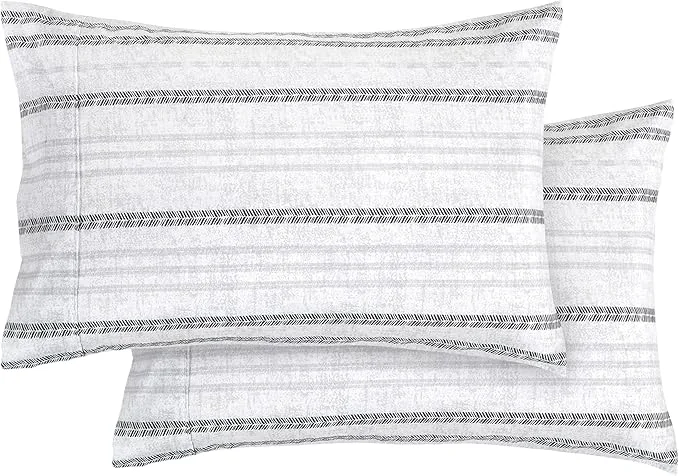 Modern Elegant Comfort Ultra Soft Set of 2 Striped Print Pillowcases - 1500 Premium Hotel Quality Microfiber Soft and Smooth Envelope Closure 2-Piece Pillow Covers - Standard Queen Traci Gray Powerful