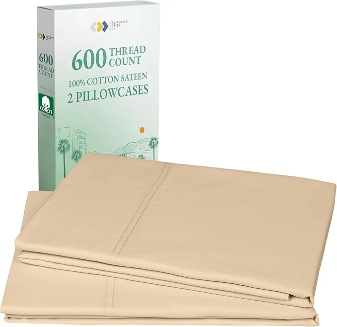 World-Class California Design Den Luxuriously Soft Premium 600 Thread Count Cotton Crisp King Pillowcases Set of 2 Fits King Size Pillows Golden Tan Safe