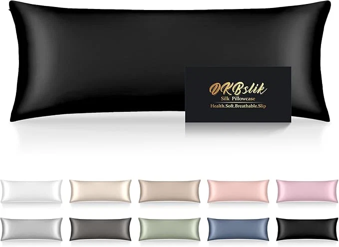 Advanced Silk Body Pillow Pillowcase Mulberry Silk Body Pillow Cases with Zipper Smooth Anti Acne Cooling Sleep Both Sides Natural Silk Satin 20x54 Body Pillowcase Gifts for Women Men Black High-Performance