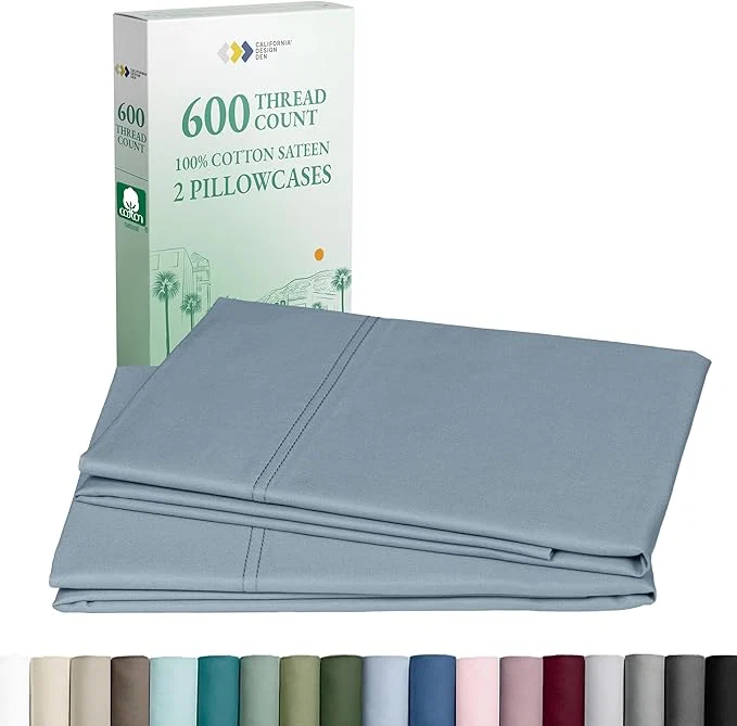 Dependable Luxuriously Soft Premium 600 Thread Count Cotton Set of 2 Cases Crisp Pillowcases King Size Set of 2 Fits King Pillows Pastel Blue Elegant