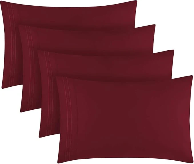 Clean Mellanni Pillow Cases Set - 4 PC Iconic Collection Pillowcases - Hotel Luxury Extra Soft Cooling Pillow Covers - Wrinkle Fade Stain Resistant King Size 20 quot x 40 quot Brick Red Green