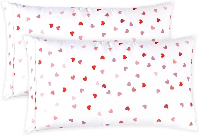 Eco-Friendly Elegant Comfort Ultra Soft Set of 2 Hearts Print Pillowcases - 1500 Premium Hotel Quality Microfiber Soft and Smooth Envelope Closure 2-Piece Pillow Covers - Standard Queen Valentina Durable