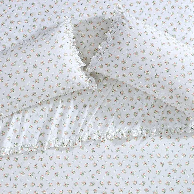 Relaxed Laura Ashley - King Pillowcase Set Breathable Percale Cotton Bedding Floral Home Decor Roseford Orange 2 Piece Classic