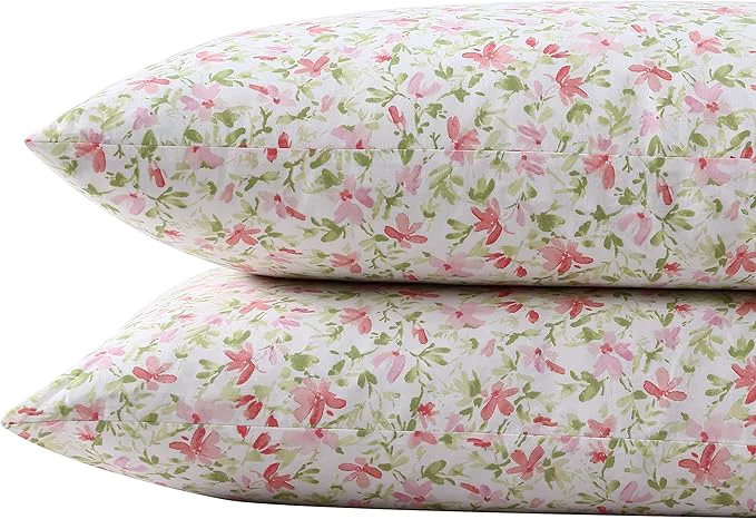World-Class Laura Ashley - Standard Pillowcase Set Breathable Percale Cotton Bedding Crisp amp Cool Home Decor Norella Pink 2 Piece Comfortable