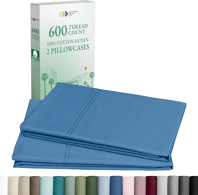 Easy-to-Use King Size Pillows Cases Set of 2-600 Thread Count Sateen Natural Cotton Pillowcases King Crisp Durable Premium-Feel Bedding - Parisian Blue Unique