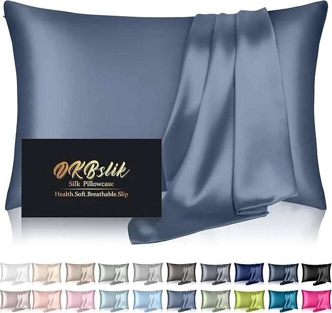 Minimalist Silk Pillowcase for Hair and Skin Mulberry Silk Pillow Cases Queen Size Soft Anti Acne Cooling Sleep Both Sides Natural Silk Satin Pillowcases with Hidden Zipper Gifts for Women Men Ash Blue Enhanced