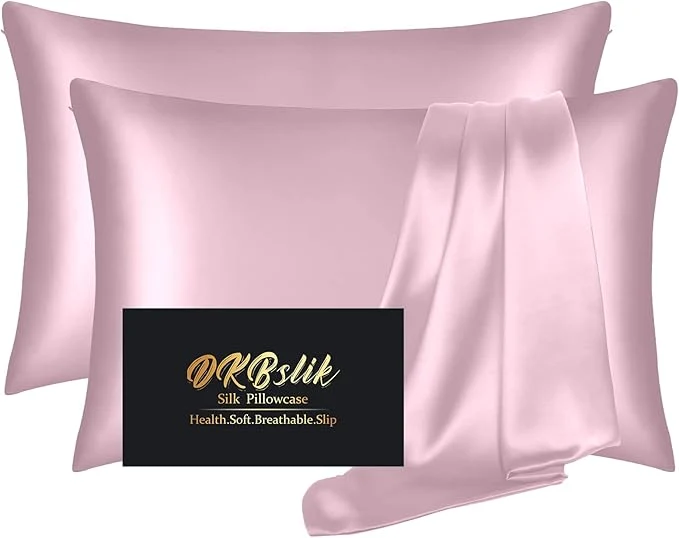 Expertly Made Silk Pillowcase 2 Pack Mulberry Silk Pillow Cases Queen Size Set of 2 Anti Acne Silk Pillowcase for Hair and Skin Natural Silk Satin Pillowcases Gifts for Women Men 2 Pack with Zipper Light Pink Official