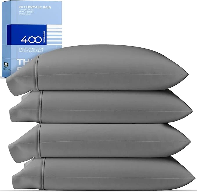 Elite THREAD SPREAD Cotton King Size Pillow Cases Set of 2 - Luxury 400 Thread Count Pillow Cases King Size Dark Grey Soft Cooling Breathable amp Durable Sateen Weave Hotel Quality Cotton Pillowcases Classic