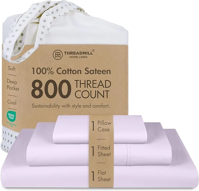 Selected Threadmill Sheets for Twin XL Mattress 800 Thread Count Twin XL Bed Sheets Set with 15 Deep Pocket Sateen Weave Better Than Egyptian Cotton 3-Piece Bedding Set with Cooling Effect Lilac Enhanced