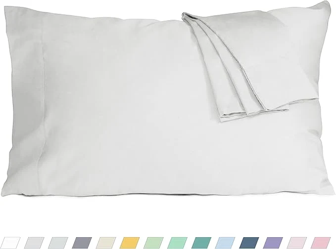 Environmentally Friendly Pillow Cases King Size Cotton Percale Weave Pillowcases Pre-Shrunk Breathable and Hypoallergenic Pillowcases Set of 2 2 Piece King 20 Inch x 40 Inch Light Gray Modern
