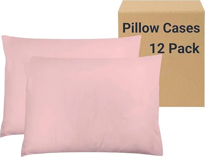 Environmentally Friendly ZPECC Pillow Cases Standard Size Set of 12 20x26 Envelope Closure Pillowcases Soft Plain Brushed Microfiber Covers Hypoallergenic Breathable Pink Minimalist