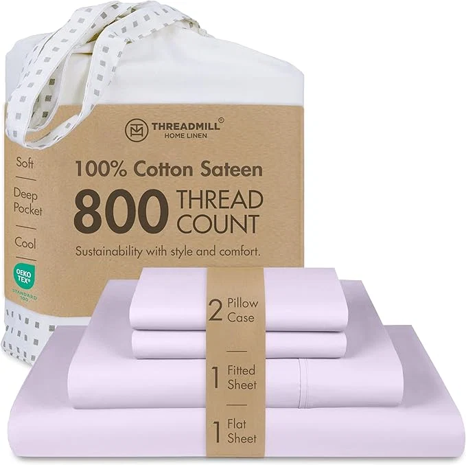 Advanced Threadmill Full Size Sheets 800 Thread Count Bed Sheets with 16 Deep Pocket for Full Size Mattress Sateen Weave Better Than Egyptian Cotton 4-Piece Bedding Set with Cooling Effect Lilac Trendy