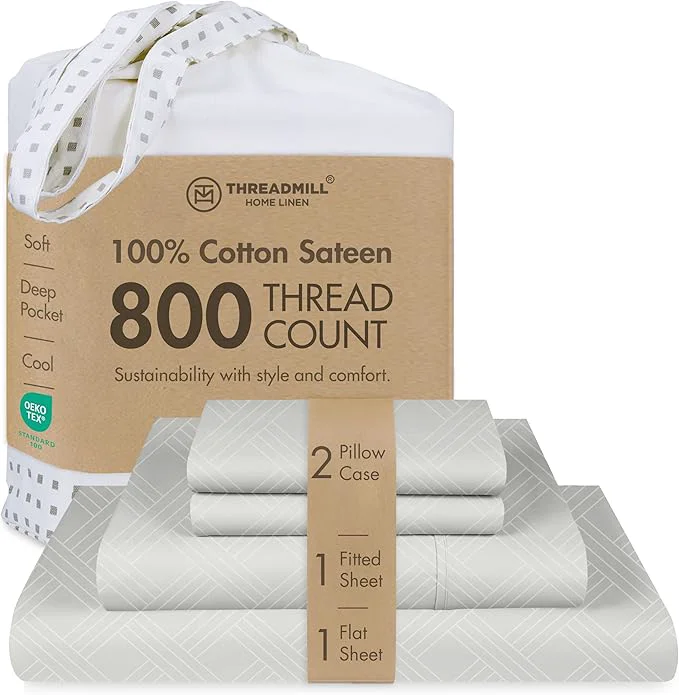Responsible Threadmill Luxury Full Size Sheets for Full Size Mattress 800 Thread Count Cotton Sheets Jacquard Celine Light Grey Better Than Egyptian Cotton 4 Pc Bed Sheets with Elasticized Deep Pocket Functional