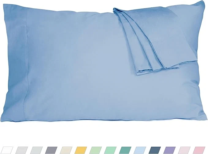 Traditional Pillow Cases Standard Queen Size Cotton Percale Weave Pillowcases Pre-Shrunk Breathable and Hypoallergenic Pillowcases Set of 2 2 Piece Standard Queen 20 Inch x 30 Inch Placid Blue Organic