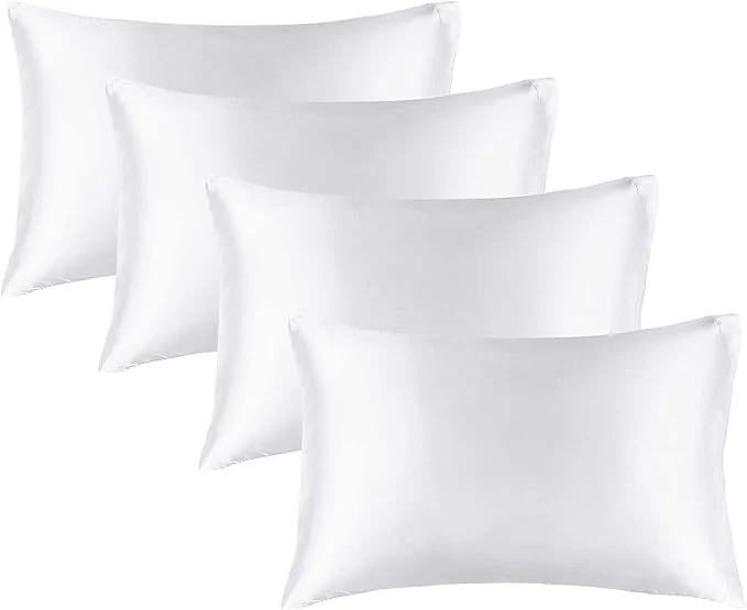 Authentic BEDELITE Satin Pillowcase for Hair and Skin Super Soft Similar to Silk Pillow Cases 4 Pack with Envelope Closure Cooling Pillowcases for Women Men 20 quot x30 quot Queen Size White Smart