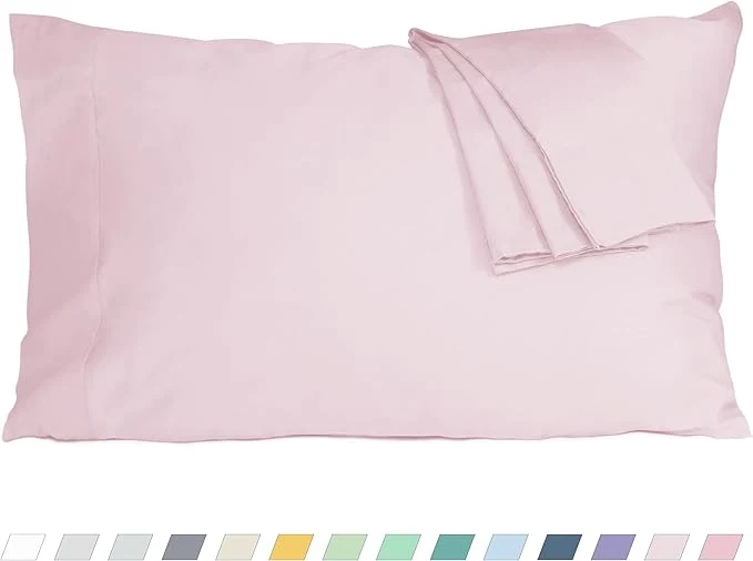 Healthy Pillow Cases Standard Queen Size Cotton Percale Weave Pillowcases Pre-Shrunk Breathable and Hypoallergenic Pillowcases Set of 2 2 Piece Standard Queen 20 Inch x 30 Inch Light Pink Original
