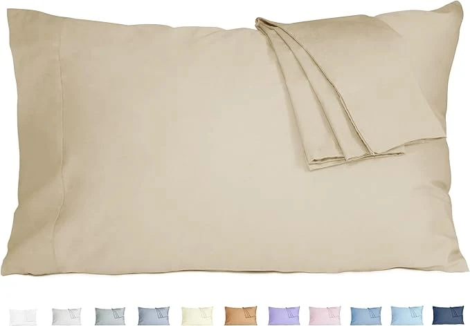 Crafted Pillow Cases Standard Queen Size Cotton Percale Weave Pillowcases Pre-Shrunk Breathable and Hypoallergenic Pillowcases Set of 2 2 Piece Standard Queen 20 Inch x 30 Inch Sandshell High-Grade