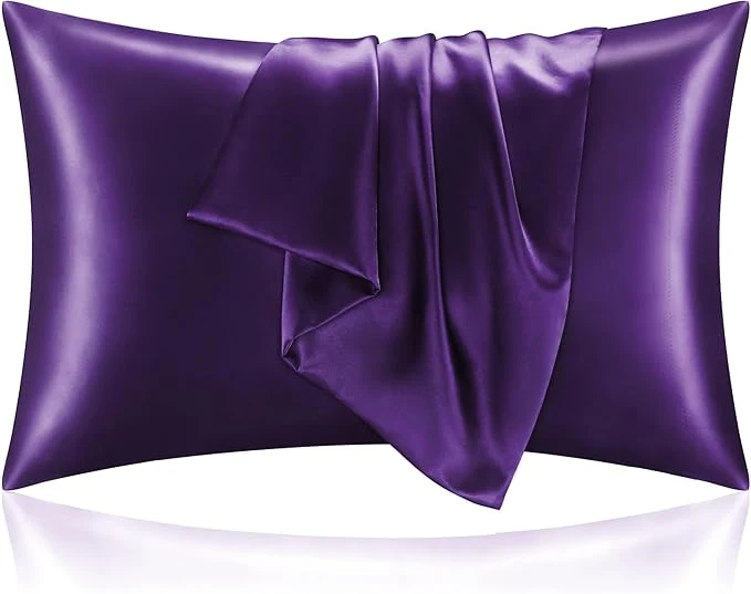 Outstanding BEDELITE Satin Pillowcase with Zipper Plum Purple King Size Pillow Cases Set of 2 Super Soft and Cooling Similar to Silk Pillow Cases Gift for Women Men 20x36 Inches High-Grade