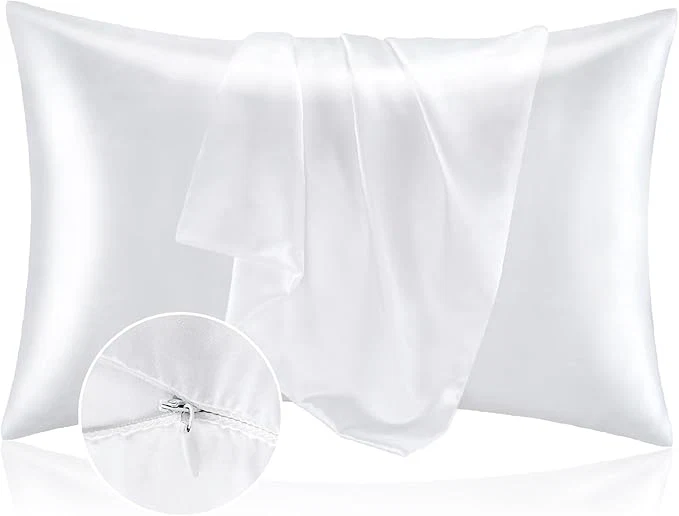 Environmentally Friendly BEDELITE Satin Pillowcase with Zipper White Pillow Cases Queen Size Set of 2 Super Soft and Cooling Similar to Silk Pillow Cases Gift for Women Men 20x30 Inches Clean