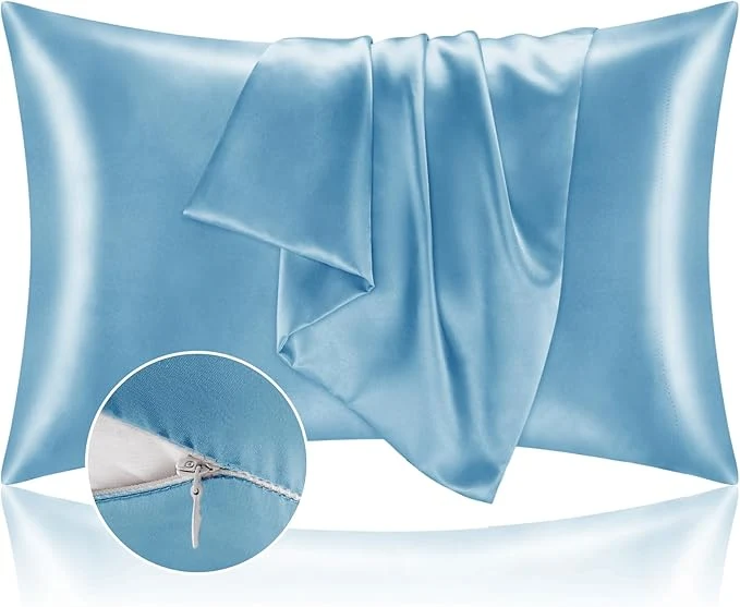 Exceptional BEDELITE Satin Pillowcase with Zipper Blue King Size Pillow Cases Set of 2 Super Soft and Cooling Similar to Silk Pillow Cases Gift for Women Men 20x36 Inches Specialty