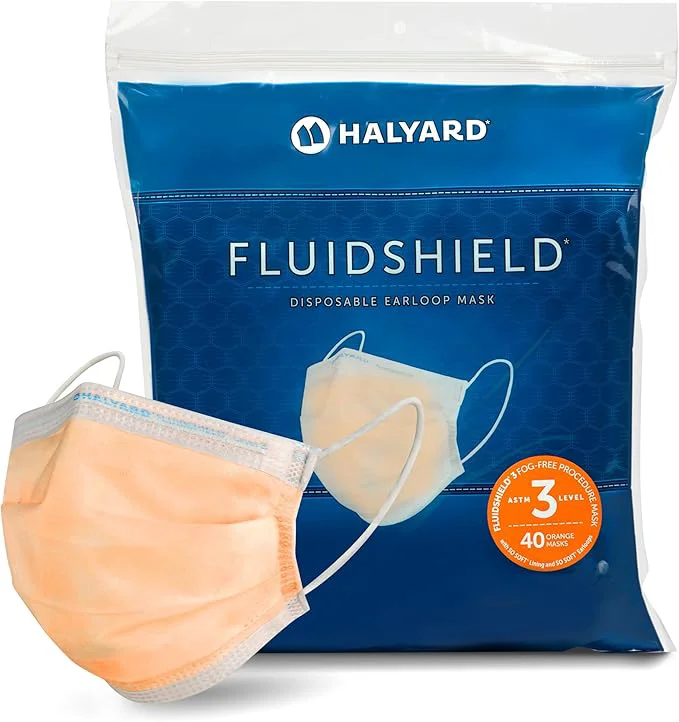 Breathable HALYARD FLUIDSHIELD level 3 Disposable Procedure Mask w SO SOFT Lining Earloops Classic