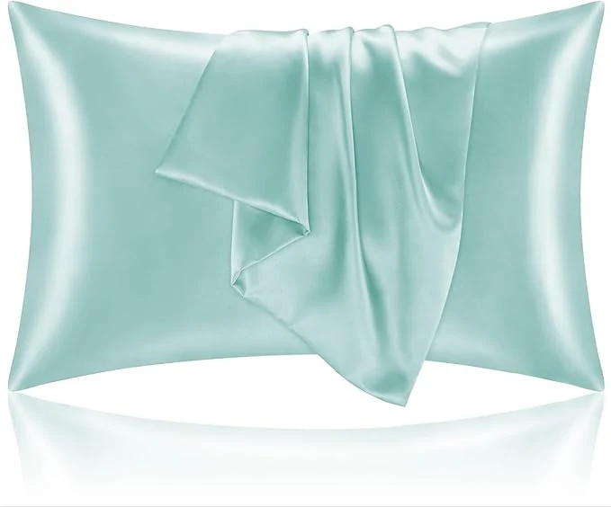Solid BEDELITE Satin Pillowcase for Hair and Skin Super Soft and Cooling Similar to Silk Pillow Cases 2 Pack with Envelope Closure Gift for Women Men 20 quot x26 quot Standard Size Blue Grey Traditional