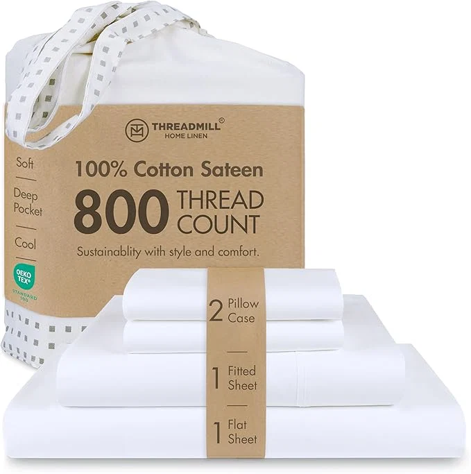 Casual Threadmill Luxury 800 Thread Count Full Size Cotton Sheets - Hotel White Sateen Weave Bed-Sheets Better Than Egyptian Cotton 4 Pc Solid Bed Set Fits 16 quot Deep Pocket Long-Lasting