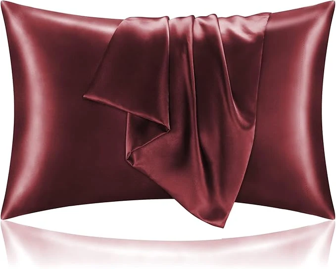 Natural BEDELITE Satin Pillowcase with Zipper Burgundy Pillow Cases Queen Size Set of 2 Super Soft and Cooling Similar to Silk Pillow Cases Gift for Women Men 20x30 Inches Artisan