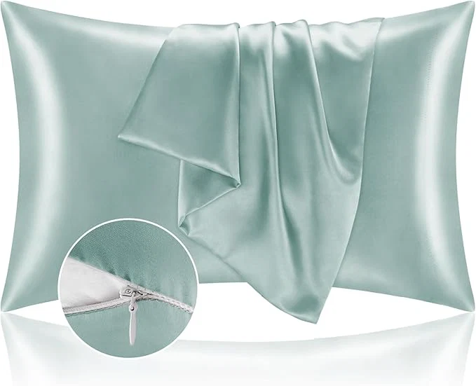 Recyclable BEDELITE Satin Pillowcase with Zipper Haze Blue King Size Pillow Cases Set of 2 Super Soft and Cooling Similar to Silk Pillow Cases Gift for Women Men 20x36 Inches Premium