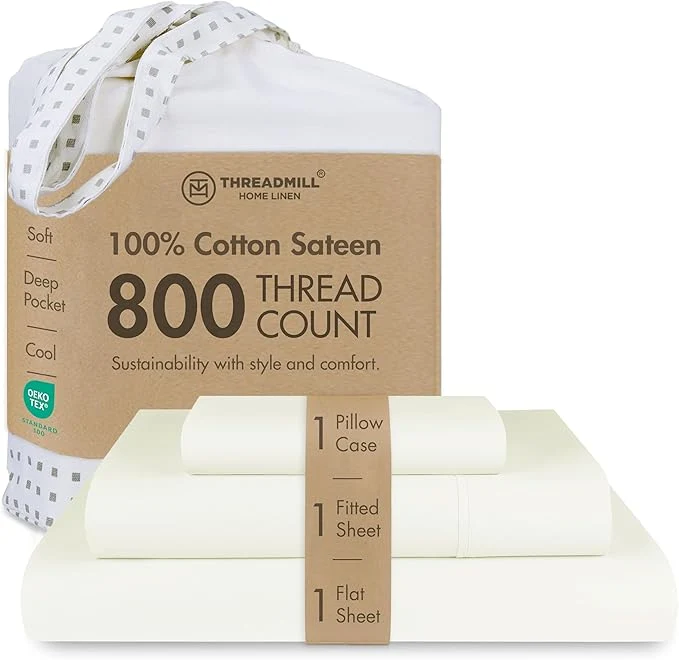 Prestigious Threadmill Luxury 800 Thread Count Cotton Sheets - Sateen Weave Twin XL Bed-Sheets Better Than Egyptian Cotton 3 Pc Solid Soft Bedding Set Ivory Fits 15 quot Deep Pocket Stylish