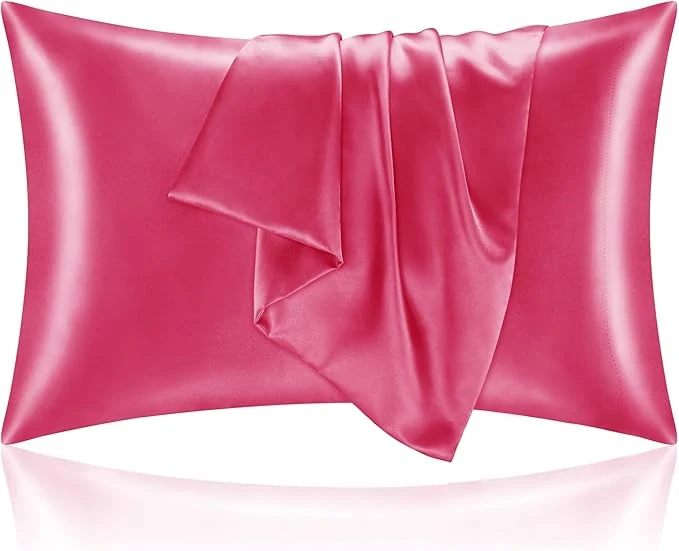 Selected BEDELITE Satin Pillowcase with Zipper 2 Pack Hot Pink Pillow Cases Standard Size Super Soft and Cooling Similar to Silk Pillow Cases Gift for Women Men 20x26 Inches Specialty