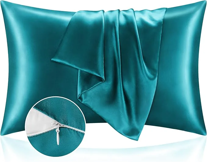 Casual BEDELITE Satin Pillowcase with Zipper Teal King Size Pillow Cases Set of 2 Super Soft and Cooling Similar to Silk Pillow Cases Gift for Women Men 20x36 Inches High-Grade
